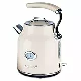 Korona 20666 Elektrischer Wasserkocher | Retro-Design | Creme | 1,7 Liter Wasser für Tee und Kaffee | 2.200 Watt | Temperaturanzeige | Kalkfilter | Dampf-Stopp