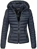 Navahoo Damen Steppjacke XS-XXL leichte Übergangsjacke mit abnehmbarer Kapuze, wasserabweisend, taillierter Schnitt B650 (M,Navy)