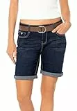 Sublevel Damen Jeans Bermuda-Shorts mit Veloursleder Gürtel Blue XL
