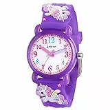 Vicloon Kinder Analog Quarz Uhr, Kinder Uhr mit 3D Cartoon Design, 30M wasserdichte, Silikon Armband, Japanischen Quarzwerk, Gut Lesbar, Lern Armbanduhr für Kind, Jungen und Mädchen(Dunkellila)