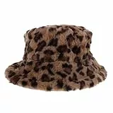 VALICLUD Flauschiger Fischerhut Mit Leopardenmuster Für Damen Warmes Plüsch Eimerhut Modischer Leopard Hut 11.4X11.4X6.7 Zoll Bequemer Damenhut Für Herbst Winter