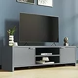 Madesa TV Schrank, TV Lowboard mit 2 Türen für Wohn- und Schlafzimmer für TV bis 65 Zoll, 145 x 38 x 40 cm, aus Holz - Grau