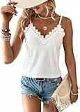 TrendiMax Damen Spitze Top Sommer V Ausschnitt Spaghetti Oberteile Ärmellose Shirt Sexy Cami Top (M, Weiß)
