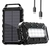 WOWMVP Solar Powerbank 26800mAh, PD15W Tragbare Solar Ladegerät USB C Externer Akku Outdoor Wasserdichtes mit LED-Licht und 3 Ausgängen für Smartphones Tablets Camping (Schwarz)