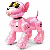 VATOS Wiederaufladbarer Roboterhund für Kinder, Ferngesteuerter Roboter-Hund mit Programmierung & 17 Interaktiven Funktionen, Singendes & Tanzendes Roboterspielzeug Geschenk für Mädchen & Jungen,Rosa