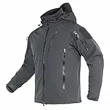 TACVASEN Herren Softshell Jacke Gefütterte Atmungsaktiv Bike Angeljacke Fleece Mulitaschen Warm Winterjacke (XL, Dunkelgrau)
