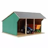 Kids Globe Schuppen Holz, für DREI Fahrzeuge/Anhänger Spielzeug Geräteschuppen Lagerhalle, Maßstab 1:32, Holzbauernhof, Holzstall, Bauernhof Spielzeug 610192