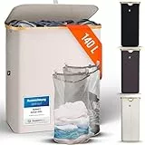 HENNEZ Wäschekorb mit Deckel 2 Fächer Wäschekorb Beige - Grau 140L Wäschesack schmal - Wäschesortierer Wäschebox Wäschetonne Wäschesammler mit Deckel Wäschetruhe Wäschekörbe laundry baskets