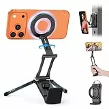OMOTON TP02 Aluminium Magnetisches Handy Stativ, 360° Drehbar Selfie Stick Stativ für MagSafe, 4in1 Verstellbare Handyhalterung für iPhone 17/16/15/14 Pro Max Air, für Gym, Video, Vlog, Schwarz