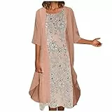 MICKURY Festliche Kleider für Damen Hochzeit,Kleider Bordeaux,hm Kleider Damen,Umstandsmode brautkleid,unterkleid für durchsichtige Kleider,Strandrock,maxikleid gelb,Brautmutterkleid(Pink-D,XL)