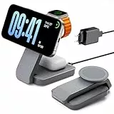 Eazpower Magsafe Ladestation für Apple Watch und iPhone 3 In 1 Faltbar, iPhone Ladestation Magsafe Ladegerät Charging Station für iPhone 17 16 15 14 13 12 Pro Max - Anthrazit