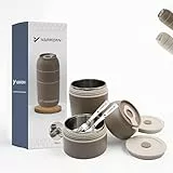 Varkonn® Thermobehälter für Essen 780 ml, faltbare Edelstahl Besteck, Für Kinder & Erwachsene, BPA frei, 100% auslaufsicher, doppeltes Kammer-System, für Outdoor & Inndoor, spülmaschinengeeignet