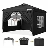 Sekey Pop Up Pavillon Wasserdicht Stabil Winterfest mit Seitenwänden, Faltpavillon 3 x 3 m, Camping Pavillion Faltbar Partyzelt mit Belüftung, Designer Serie 3x3, (Schwarz, 3x3 Mit Seitenwänden)