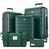 SHOWKOO Kofferset 5 Teilig Hartschale Leicht ABS+PC Erweiterbar Reisekoffer Haltbar Handgepäck Sets 4 Rollen TSA-Schloss mit 1 Reisetasche und 1 Kulturtasche - Armeegrün