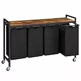HOOBRO Wäschekorb 4 Fächer, Wäschesammler mit Ablage, Wäschebox, Wäschewagen mit Rollen, 4 x 39,8 L, Wäschesack aus Oxford-Gewebe, Vintagebraun-Schwarz EBF04XY01