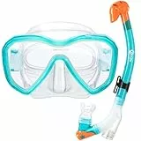 Dorlle Kinder Schnorchelset Tauchset Schnorchelmaske mit 3-Kanal Premium Dry Schnorchel und Anti-Leck Anti-Fog Taucherbrille Professionelle Schnorchel Set für Kinder,Grün