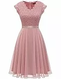 Dressystar Spitzen Cocktailkeid Elegant für Hochzeit Knielang Festlich Abendkleider Kurz AUP2050 Blush L
