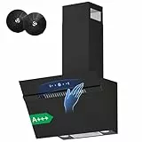 FIREGAS Dunstabzugshaube 60cm,Abluft/Umluft-Dunstabzugshaube mit bürstenlosem Motor,684 m³/h Luftstrom,9 Gebläsestufen,Schräghaube mit Energieeffizienzklasse A+++,Touch- und Gestensteuerung,Schwarz