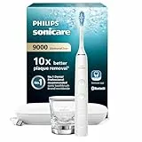 Philips Sonicare DiamondClean 9000 elektrische Zahnbürste, Schallzahnbürste mit App, Drucksensor, 4 Putzmodi, 3 Intensitätsstufen, Ladeglas und USB-Reiseetui, Weiß, Modell HX9911/27
