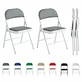 mcc direct 2er Set Klappstuhl Kunstleder Klappstuhl mit Metallrahmen und gepolstertem Sitz, einfach zu falten und zu verstauen für Zuhause, Büro, Esszimmer und Empfang (Grau)