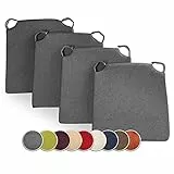 sunnypillow 4er Set Stuhlkissen mit Klettverschluss Polsterauflage Auflage für Stühle - Indoor/Outdoor - Sitzkissen Sitzauflage - Maße: 42 (vorne) | 35 (hinten) x 40 x 5 cm - Anthrazit