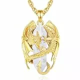 INFUSEU Kristall Drachen Kette, Nordischer Klarer Kristall 18K Gold Drachen Anhänger Sechseckiger Kristall Anhänger Heilender Gothic Schmuck Natürlicher Kristall Geschenk für Männer Und Frauen