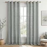 MRTREES Vorhang Leinenoptik Lichtdurchlässig Gardinen Schals 2 Set mit Ösen für Wohnzimmer Landhausstil H 225 x B 140 cm, Leinen Vorhänge Kinderzimmer Junge Curtains Living Room, Nebelgrau-Grün