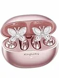 Kinglucky Upgrade Open-Ear Kopfhörer mit Schmetterling-Ohrringen, Non-In-Ear Design, hoher, 50 Std. Akkulaufzeit, Bluetooth 6.0, ideal für kleine Ohren & Brillenträger, Roségold