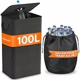 Lifewit 100L Pfandflaschen Sammelbehälter mit Deckel, Groß Pfandflaschen Aufbewahrung, Behälter Leergut & Altglas Aufbewahrung, Flaschensammler mit Loch Küche Abstellraum Flaschentasche, Dunkelgrau
