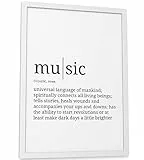 Papierschmiede® Definition Music, A4 Bild gerahmt im weißen Holzrahmen, Wandbild für Wohnzimmer, Schlafzimmer, Küche, Esszimmer, Poster Geschenk Wanddeko Spruch aufhängefertig