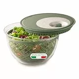 Snips Salatschleuder 4 L, Salatspinner, Salatwascher und Salattrockner mit Deckel mit Wasserablauf, abnehmbarem Korb, spülmaschinenfest, Grün, Ø 27 x 15 cm Made in Italy