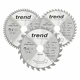 Trend Holz Kreissägeblatts, 3er-Pack, 190mm Durchmesser, 30mm Bohrung, 24, 40 & 60 Zähne, HW, 2,6mm Schnittbreite, +15° Haken, CSB/190/3PK