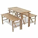 ShGaxin Biertisch mit 2 Bänken, Bierzeltgarnitur, Camping Tisch Stuhl Set, Gartenmöbel Set, 100 cm Bambus