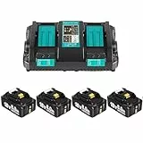4 X 8.0Ah 18Volt Akkus mit DC18RD Ladegerät - Ersatzakku für Makita 18V Akku, Kompatibel mit Makita 18V Akku BL1860 BL1840 BL1830 BL1835 BL1845 194204-5 LXT-400 mit LED Anzeige