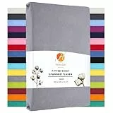 Heim24h Spannbettlaken 180x200cm bis 30 cm, Silber, 100% Baumwolle Bettlaken, Öko Tex Zertifiziert Jersey Spannbetttuch