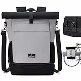Caracaleap 3 in 1 Urban Fahrradtasche Rucksack für Gepäckträger Damen & Herren, Fahrrad Tasche Rucksack & Gepäckträgertasche Wasserabweisend Fahrradtasche mit Schuhfach Laptopfach Schwarz Grau