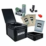 BOXIO - Toilet Max+: Campingtoilette Komplettset, Mobile Trockentrenntoilette ohne Chemie für Camping, Van, Outdoor, Dachzelt: Toilette auf Eurobox Basis ohne Strom für unterwegs, schwarz, 40x30x28
