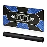 Relaxdays Pokermatte, 120x60 cm, Texas Hold'em, rutschfest, wasserfest, Pokerteppich mit Hülse, 10 Spieler, blau/schwarz