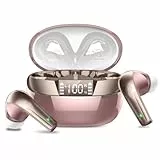 Bluetooth Kopfhörer, Kopfhörer Kabellos Bluetooth 5.4 HiFi Stereo mit ENC Mikrofon, 47Std Spielzeit Ohrhörer mit IP7 Wasserdicht, Mini In Ear Kopfhörer mit LED Anzeige für iOS/Android, Roségold