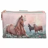 Depesche 13405 Miss Melody Romantic Fields - Portemonnaie in Grün und Rosa, mit Pferde Motiv und Blumenwiese, Geldbörse mit Klettverschluss