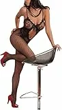 KeyinBox Corsetti Bodystocking Sexy Netz Catsuit Feine Spitze Overall Langarm mit offenem Schritt (Style 5)