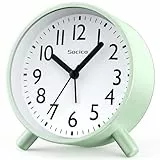 SOCICO Analoger Wecker, Runde Retro-Metall-Nachttischuhr – Batteriebetrieben mit Nachtlicht und Schlummerfunktion, für Büro, Schlafzimmer, Reise, Geschenk für Kinder & Erwachsene (Grün und weiß)