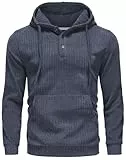 YuKaiChen Herren Pullover Hoodie Langarm Kapuzenpullover Gestrickter Sweatshirt mit Henley Ausschnitt und Knöpfen Größe S Dunkles Graublau
