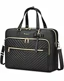 Taygeer Laptoptasche Damen 17 Zoll, Laptop Handtasche mit USB-Anschluss, Wasserabweisend Leder Schultertasche, Große Cabrio Gesteppte Aktentasche Rucksack Tote Bag für Büro, Business, Schule, Schwarz