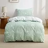 BEDSURE Bettwäsche 135x200 2teilig Bettbezug - Bettwäsche-Sets 135 x 200 cm mit 2 Kissenbezüge 50x75 cm, ÖKO-TEX Wendebettwäsche Bedding Salbeigrün Blumen für Doppelbett mit Reißverschluss
