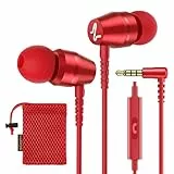 LUDOS OMNITONE Kopfhörer In Ear Kopfhörer mit Kabel und Mikrofon, 5 Jahre Garantie, In Ear Ohrhörer, 3,5 mm Klinkenstecker Earbuds, Satte Bässe Earphones, Headphones für iPhone, iPad, Samsung - Rot