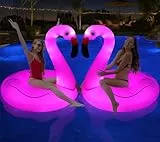 DeeprBling Aufblasbar Flamingo Schwimmring mit Lichtern, Solarbetriebener Schwimmreifen Flamingos, Großer Pool Schwimmring Flamingo für Erwachsene, Wasser Pool Luftmatratze - 2 Stück