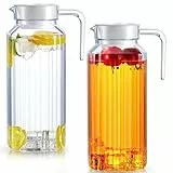2 Stück 1L Acryl Krug Wasserkrug mit Deckel, BPA-frei & bruchsicher, auslaufsicher Kühlschrankkrug, transparenter Saftkrug Wasserkrug Kunststoffkrug für heißes / kaltes Wasser, Eistee, Kaffee, Milch