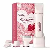 Rasierer Damen, 3-in-1 Intimrasierer für Frauen, für Körper & Intimbereich mit LED-Anzeige, Damenrasierer elektrisch IPX7, Wiederaufladbar mit USB-Ladestation, Trimmer Damen nass & trocken, Rosa