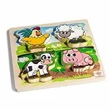 Eichhorn - Fühl-Puzzle mit Stoff - Bauernhoftiere mit Textilelementen, aus Holz, 5 teilig, 20x20 cm groß, für Kinder ab einem Jahr